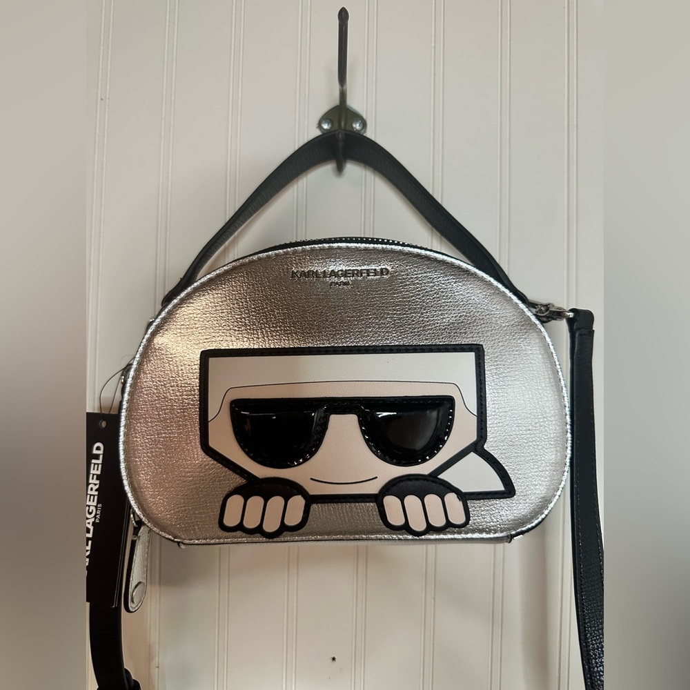 Karl Lagerfeld Metallic Silver Bag with Black Accents